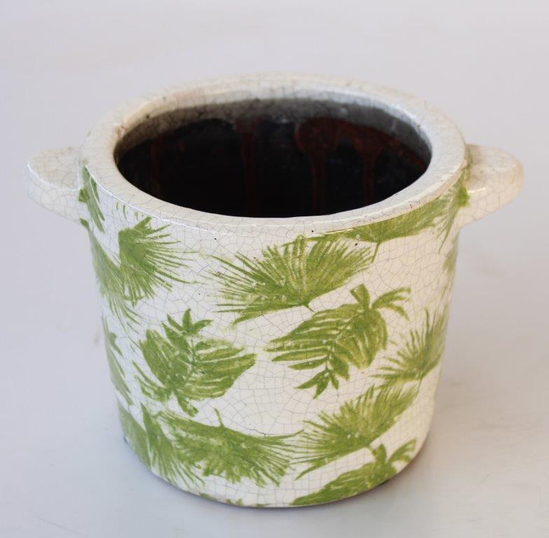 Small Green Leaf Distressed Planter With Handle